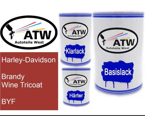 Harley-Davidson, Brandy Wine Tricoat, BYF: 500ml Lackdose + 500ml Klarlack + 250ml Härter - Set, von ATW Autoteile West.
